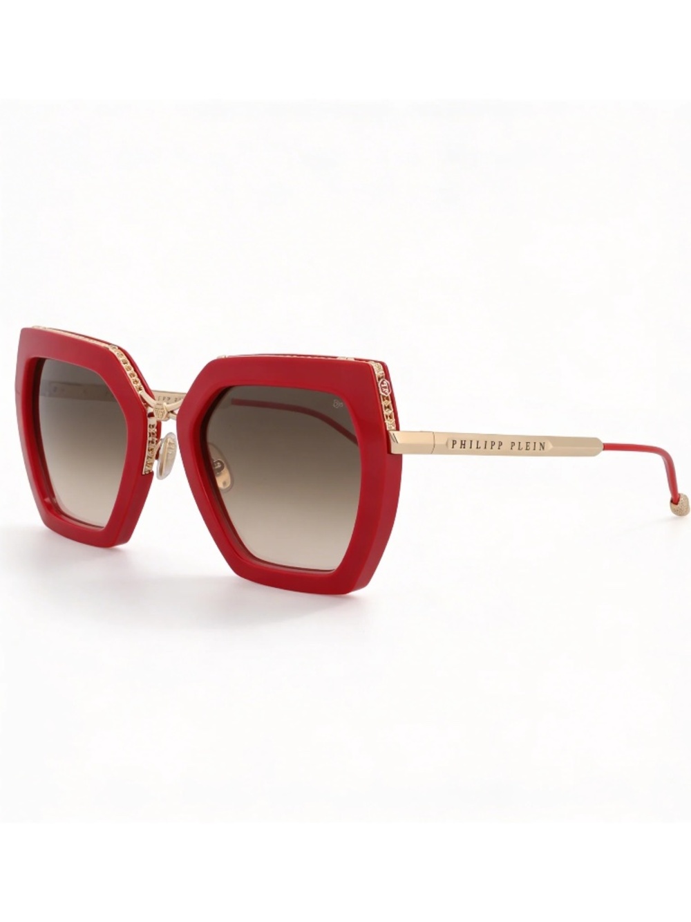 NWT | Philipp Plein | Red Cat-Eye Sunglasses | SPP097S - Gold Detail - Picture 3 of 7